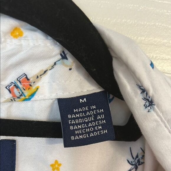 CHAPS Size Medium White Blue Casual Button Down Shirt Tropical Cotton Modal - Picture 6 of 9